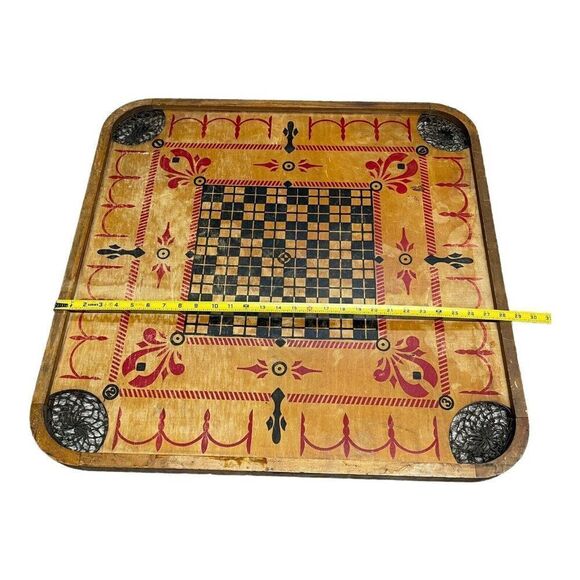 Antique Carrom Game Board 28 1/2" Large Wooden Vintage Decor Man Cave Bar Barn - Picture 4 of 9